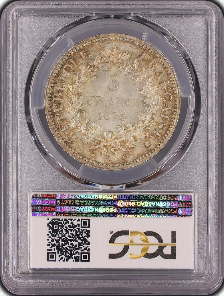 Tercera República - 5 francos Hércules 1873 A París - PCGS MS65