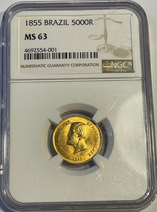 Brasil - Petrus II (1831-1889) 5000 Reis 1855 NGC MS63 