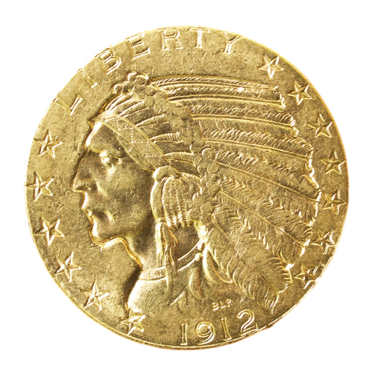 USA "INDIAN HEAD" 5$ Oro 1912 Cinco Dólares 8,35 gr