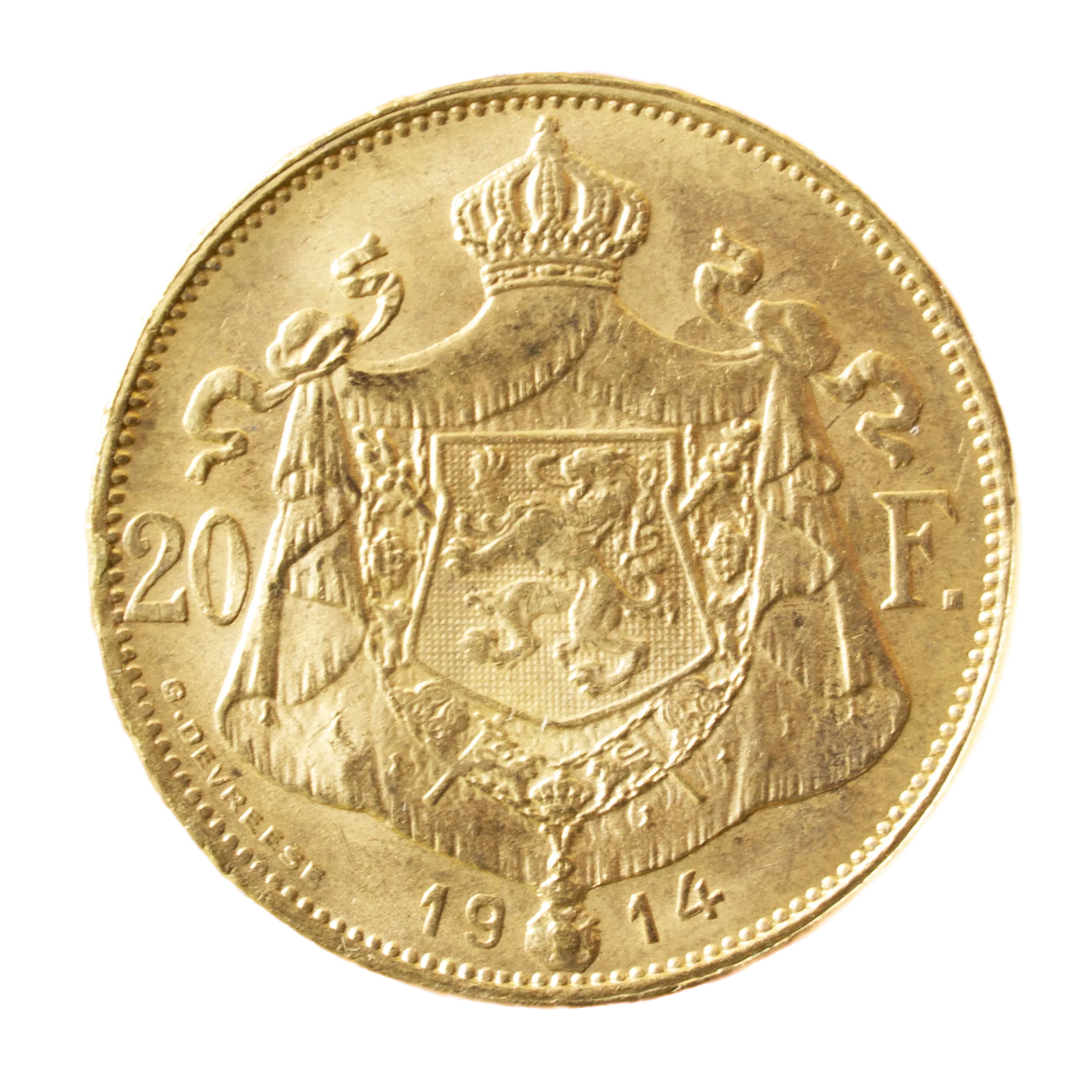 BÉLGICA Alberto I 20 Francos Oro 1914 "REY DE LOS BELGAS" 6,46 gr EBC