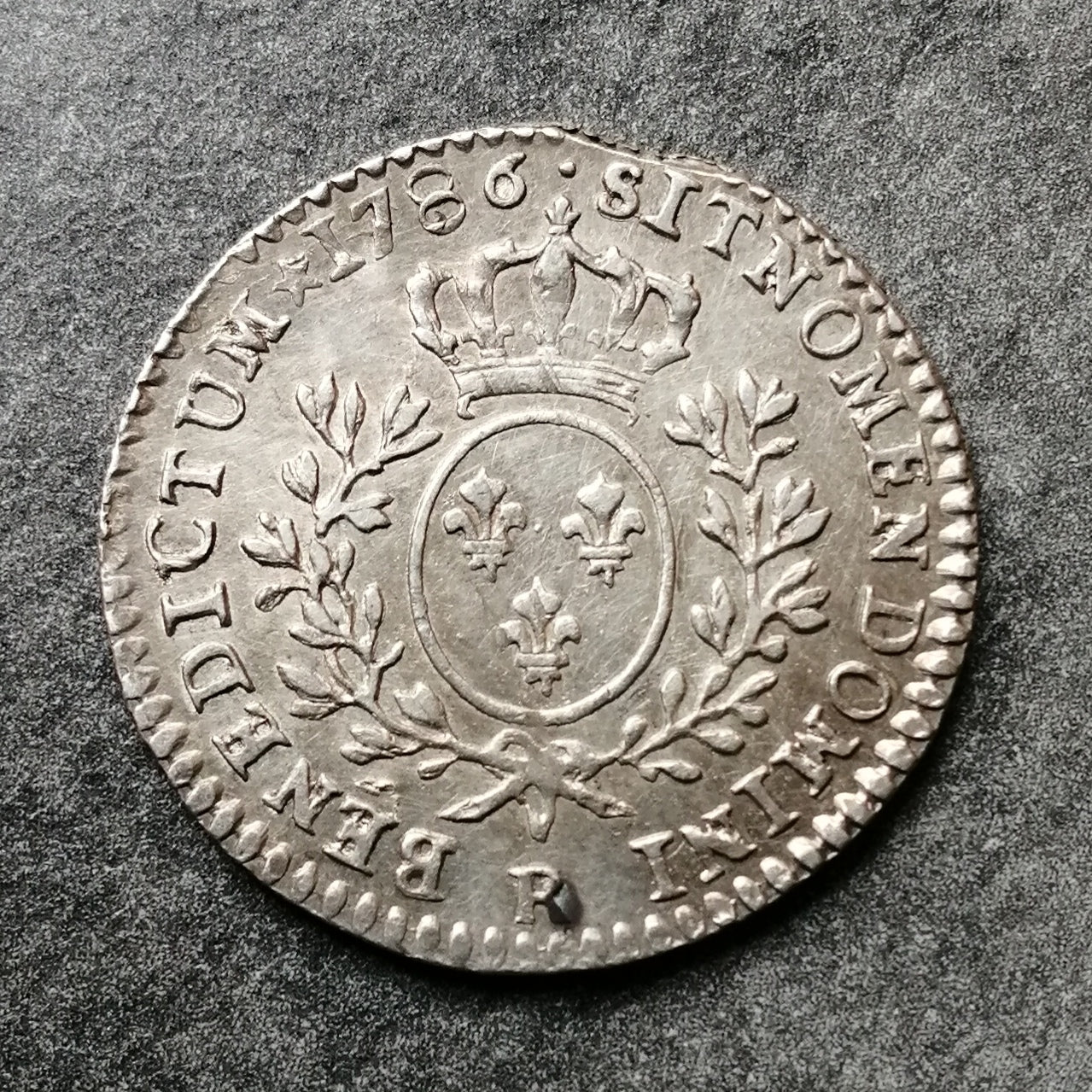 Luis XVI (1774-1792) 1/10 ecu con laureles 1786 R Orleans - 2,92 gr