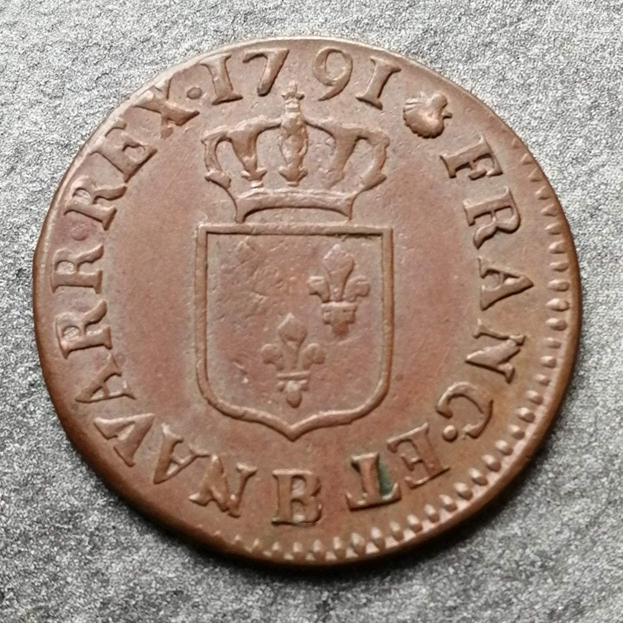 Luis XVI (1774-1792) Mentiroso con escudo 1791 B Rouen 3,13 gr