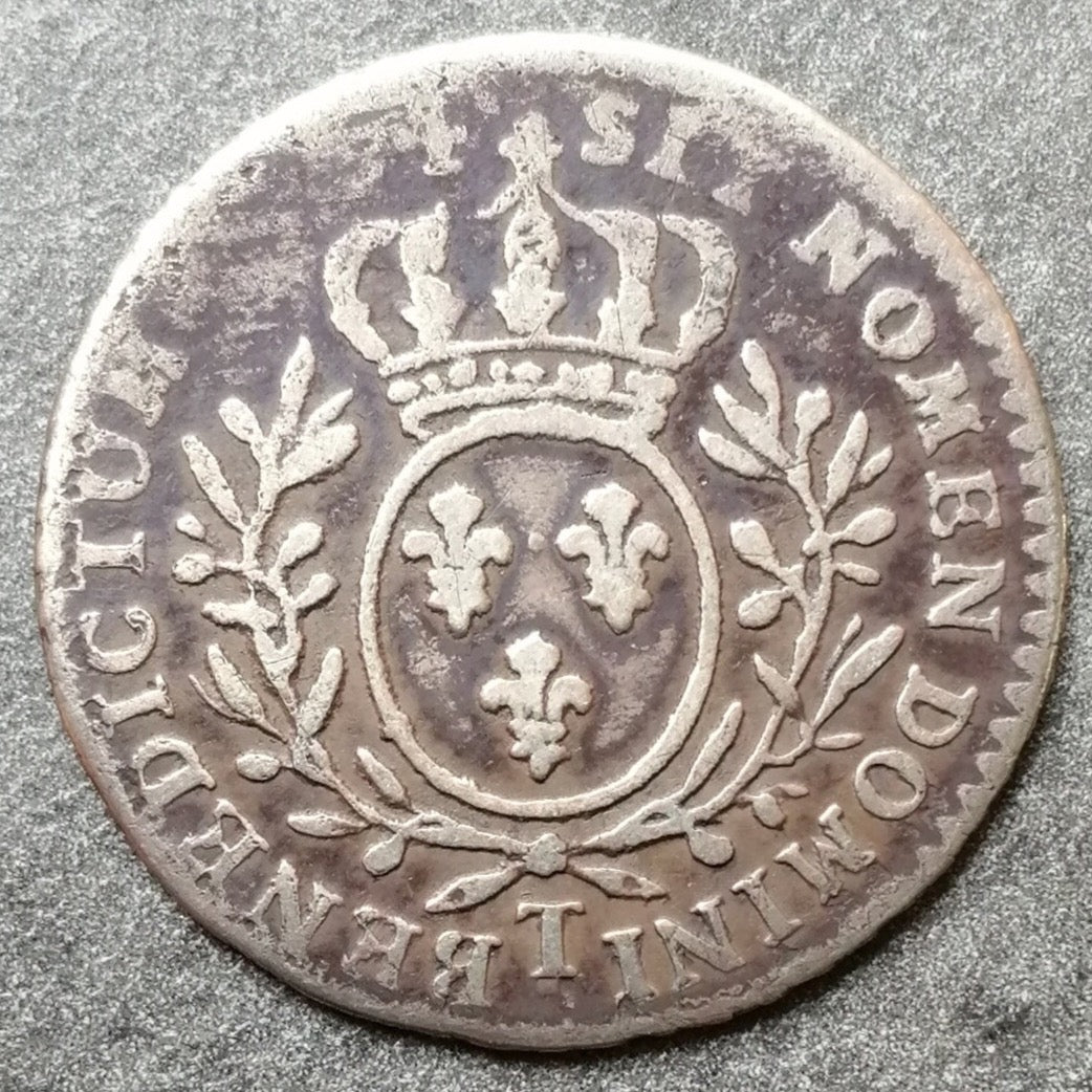 Luis XV (1715-1774) 1/10 ecu con ramas de olivo 1734 T Nantes - 2,74 gr - L4L. No referenciado