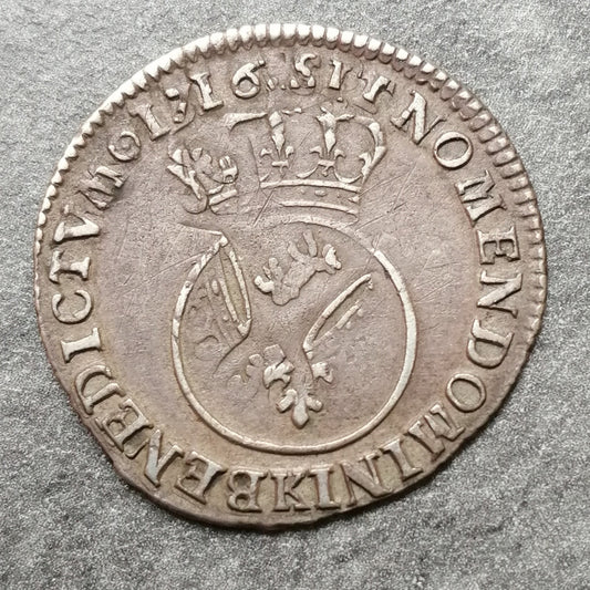 Luis XV (1715-1774) 1/10 écu Vertugadin 1716 K Burdeos - 2,46 gr - L4L 418 Reforma