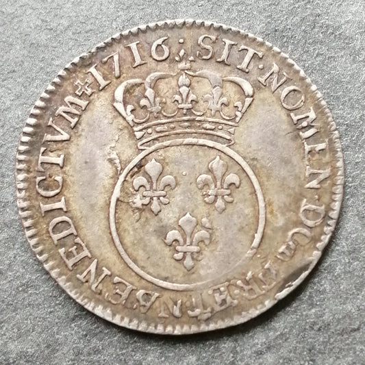 Luis XV (1715-1774) 1/10 écu Vertugadin 1716 G Poitiers 3,03 gr - L4L 418