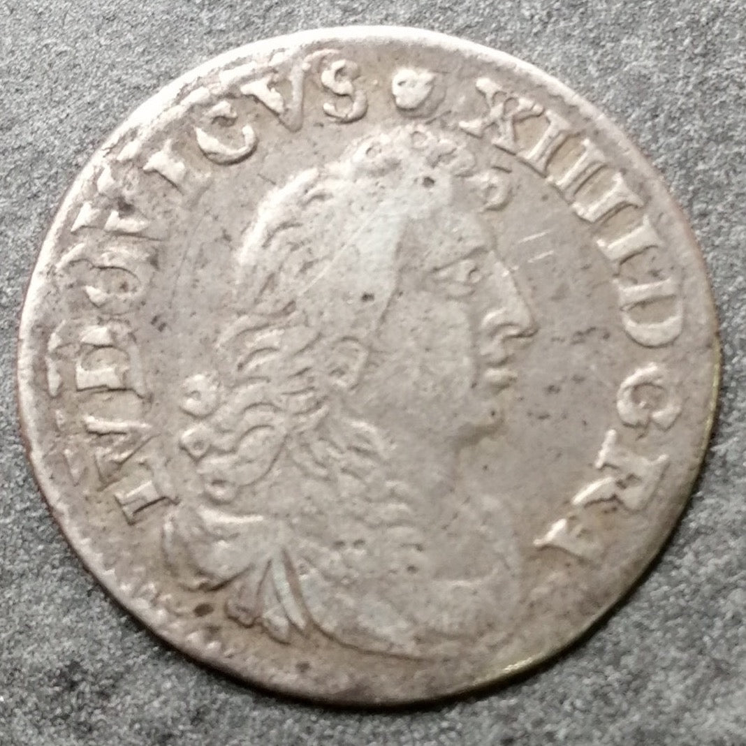 Luis XIV (1643-1715) 4 pisos de contratistas 1677 D Lyon 1,63gr L4L. 200