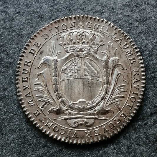 Ficha Borgoña Alcalde de Dijon Guillaume Raviot 1775 Plata 30 mm 9,20 gr