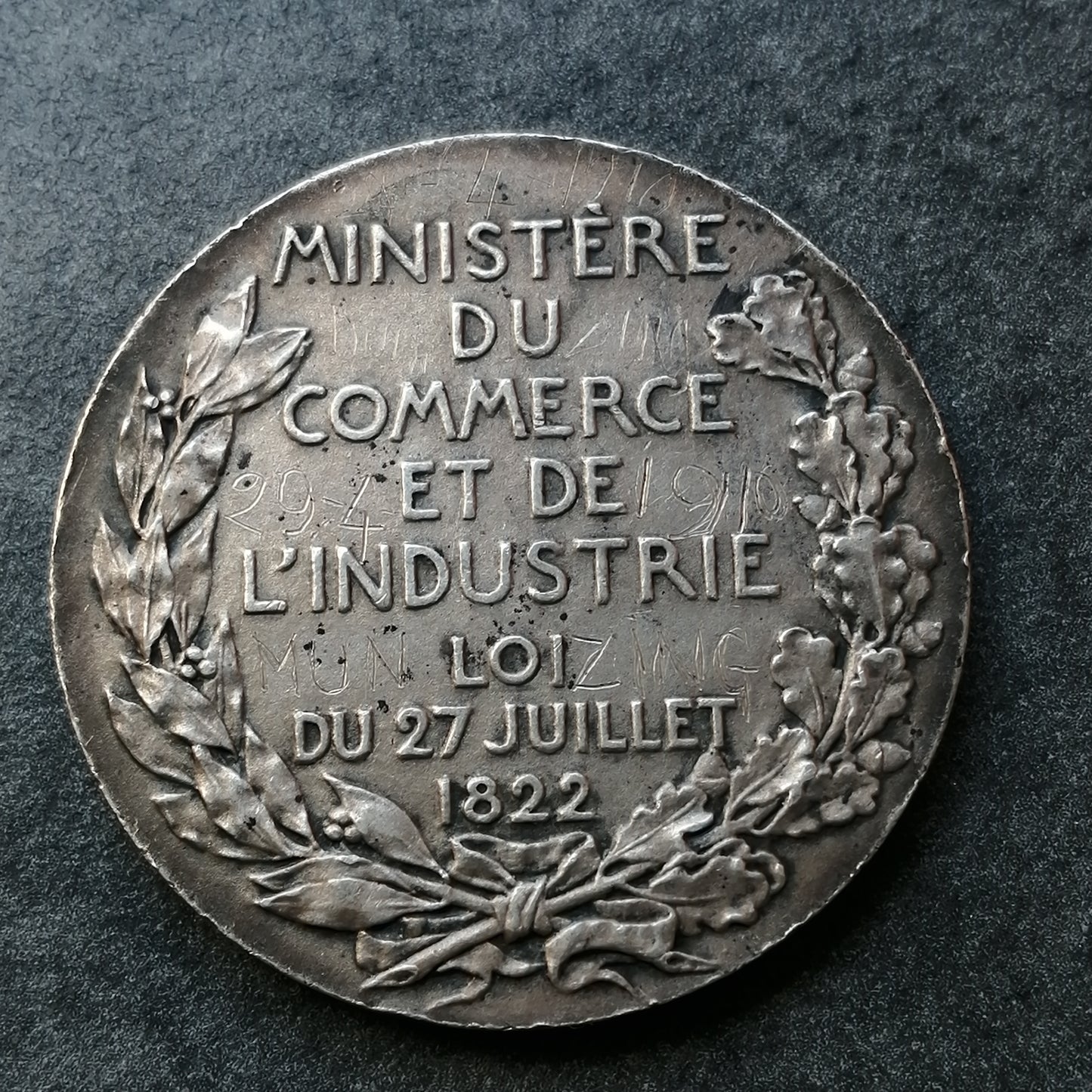 Jeton comité des expertises ministère du commerce et de l industrie 1822 Argent 15.09 gr 33mm