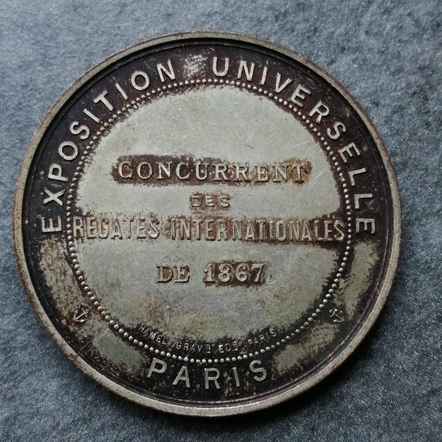 Ficha Exposición Universal 1867 Competidor de las regatas internacionales Napoleón III Plata 16,79 gr 37 mm