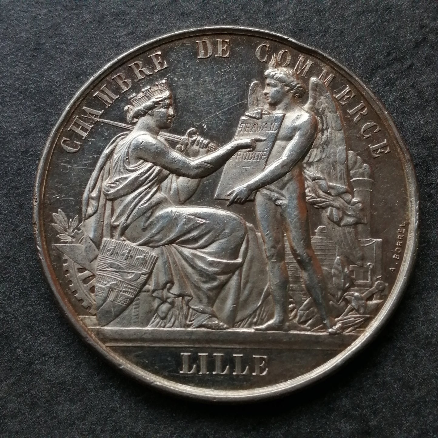 Ficha de la Cámara de Comercio de Lille - orden del 31 de julio de 1714 plata 22,44 gr 37 mm