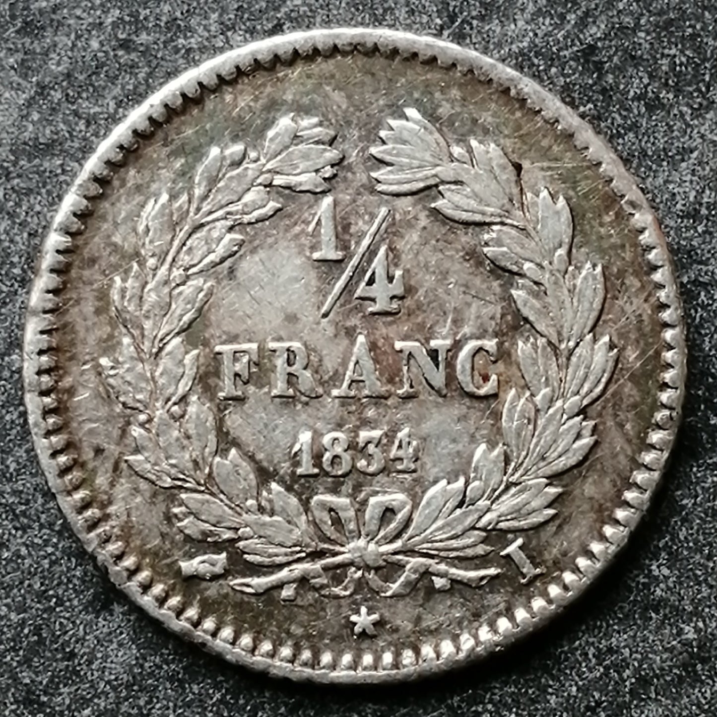 Luis Felipe (1830-1848) 1/4 franco 1834 I Limoges 1,25 gr Plata - G. 355