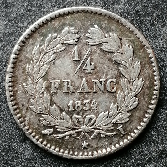 Luis Felipe (1830-1848) 1/4 franco 1834 I Limoges 1,25 gr Plata - G. 355