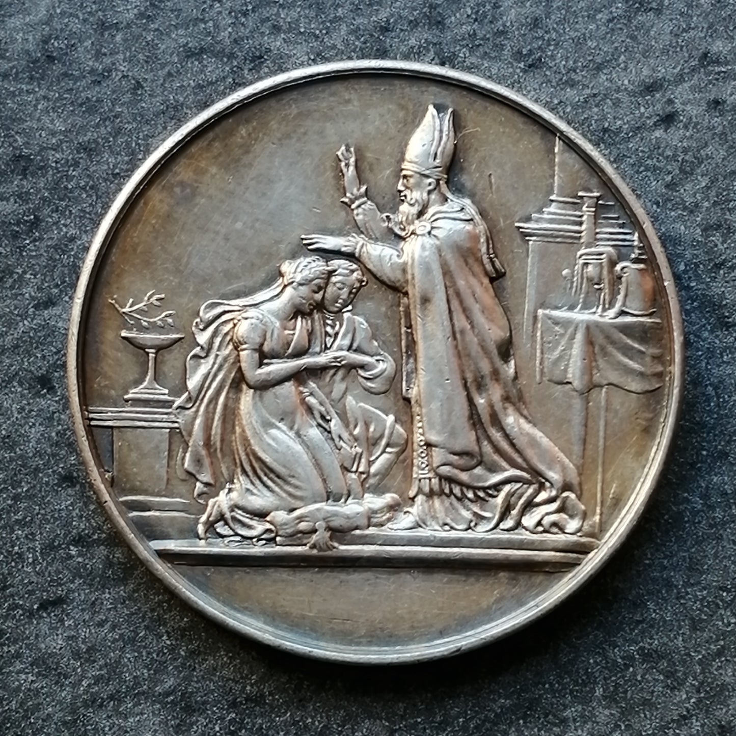 Médaille de mariage Chrétien / Union en argent 9.85 gr