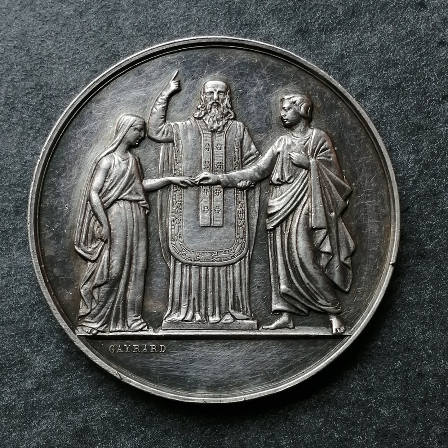 Médaille de mariage en argent par Gayrard 16 juillet 1861 21.84 gr