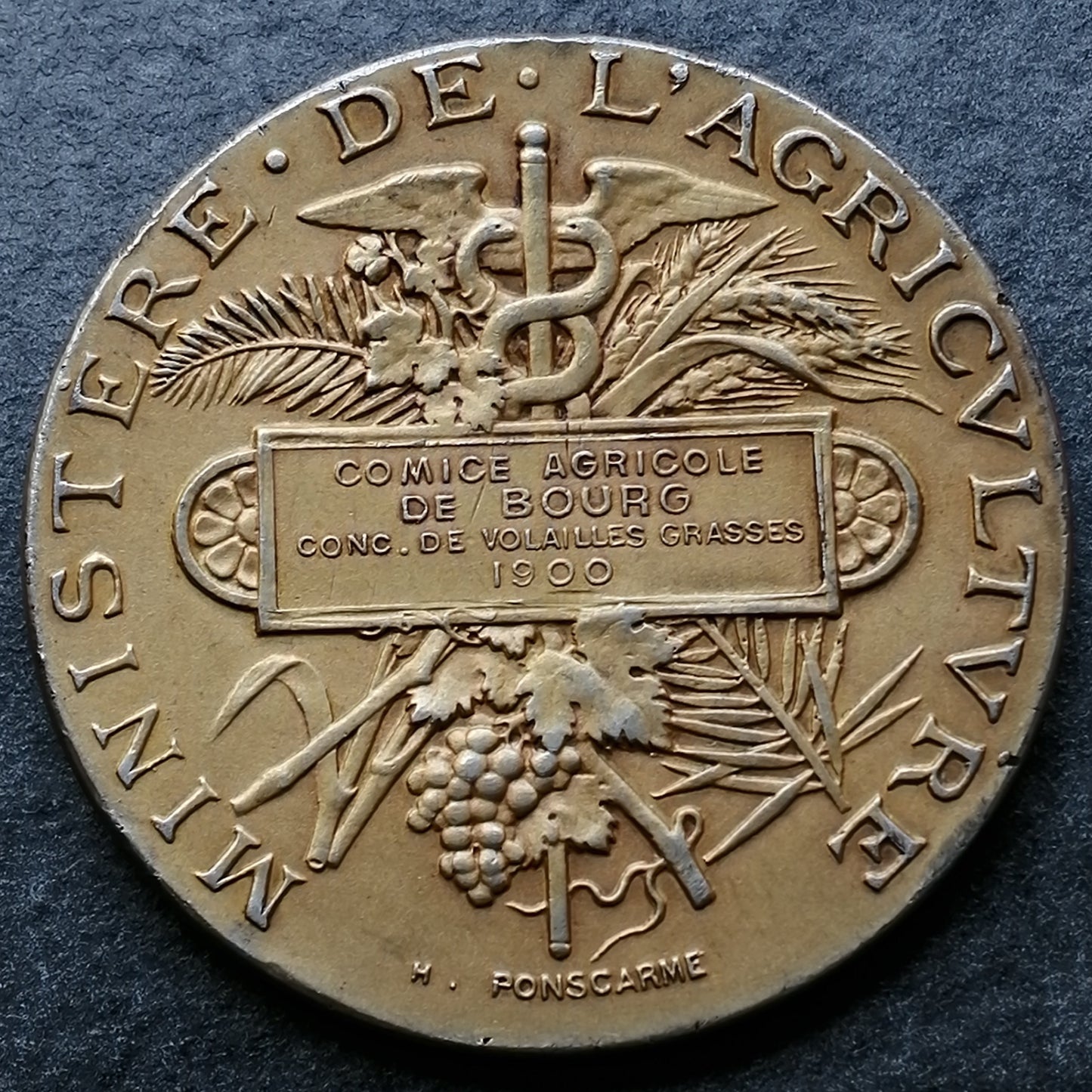 Médaille ministère de l agriculture Comice agricole de Bourg. Concours de volailles grasses 1900. Vermeil 37.17 gr