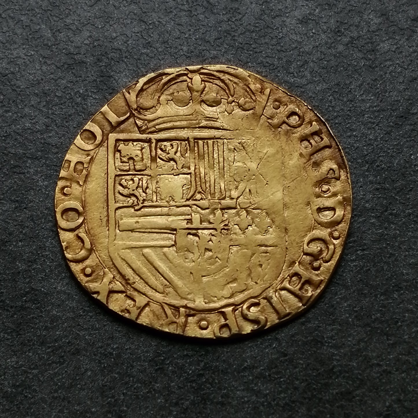 Pays Bas Spanish Philippe II (1555-1598) 1/2 Real d'Or Dordrecht 2,90 gr