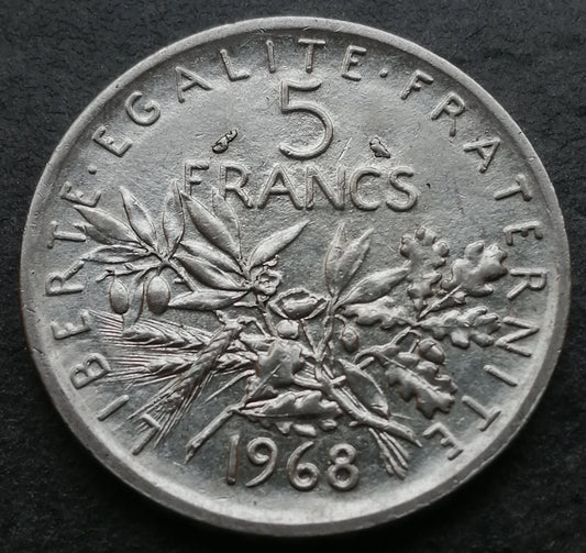 Sembrador 5 francos 1968 Plata - 11,99 gr - G. 770