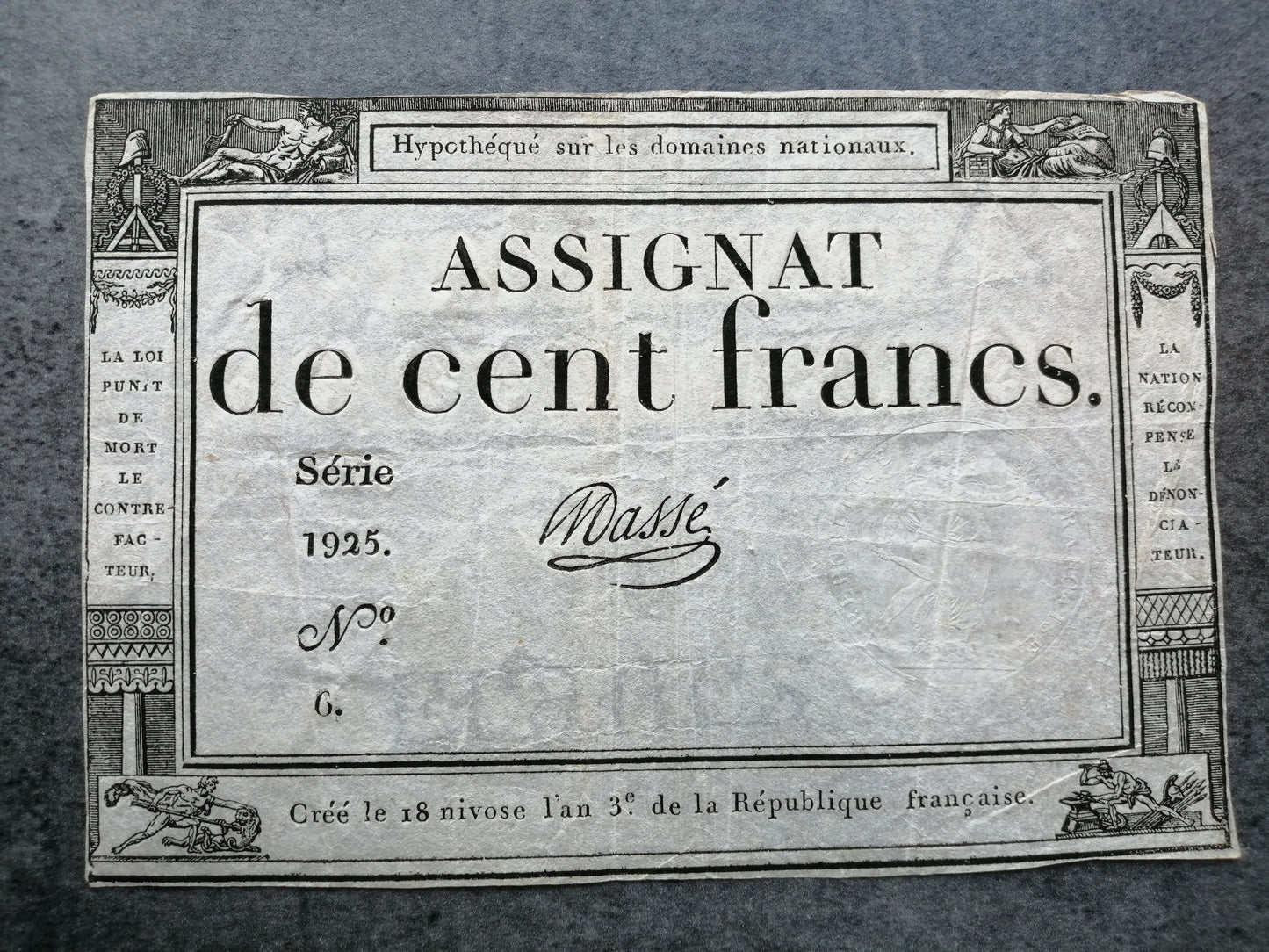 Asignación de 100 francos - Serie 1925 - Número 6