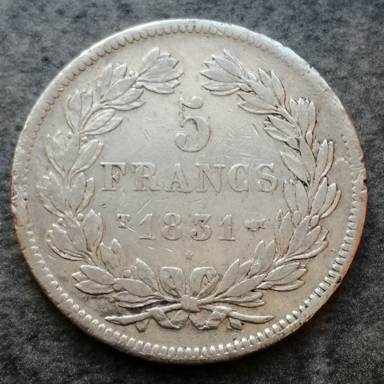 Louis Philippe (1830-1848) 5 francos 1831 T Nantes Domard Borde en relieve Plata 24,90 gr G. 677a