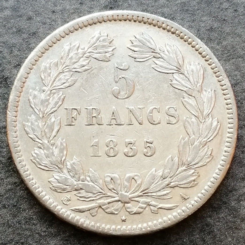 Luis Felipe (1830-1848) 5 francos 1835 A París Plata 24,95 gr G. 678