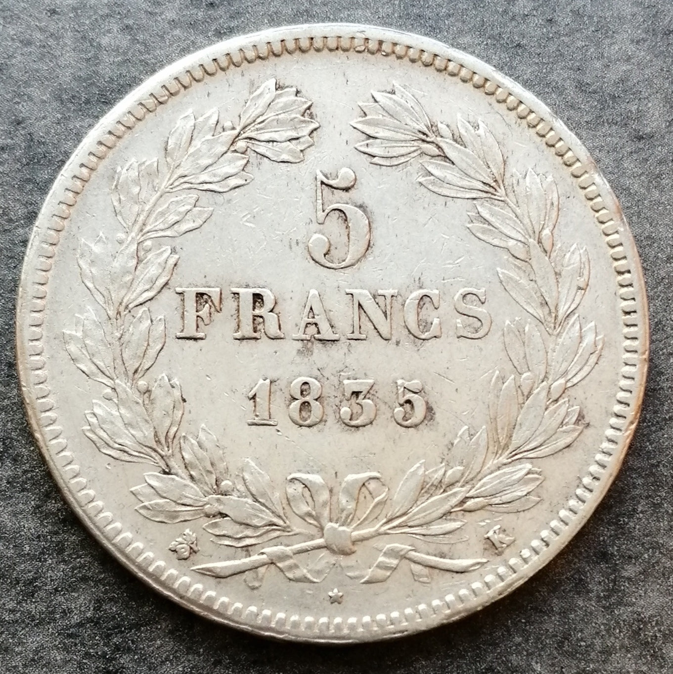 Louis Philippe (1830-1848) 5 francos 1835 K Plata Burdeos - 24,89 gr - G.678