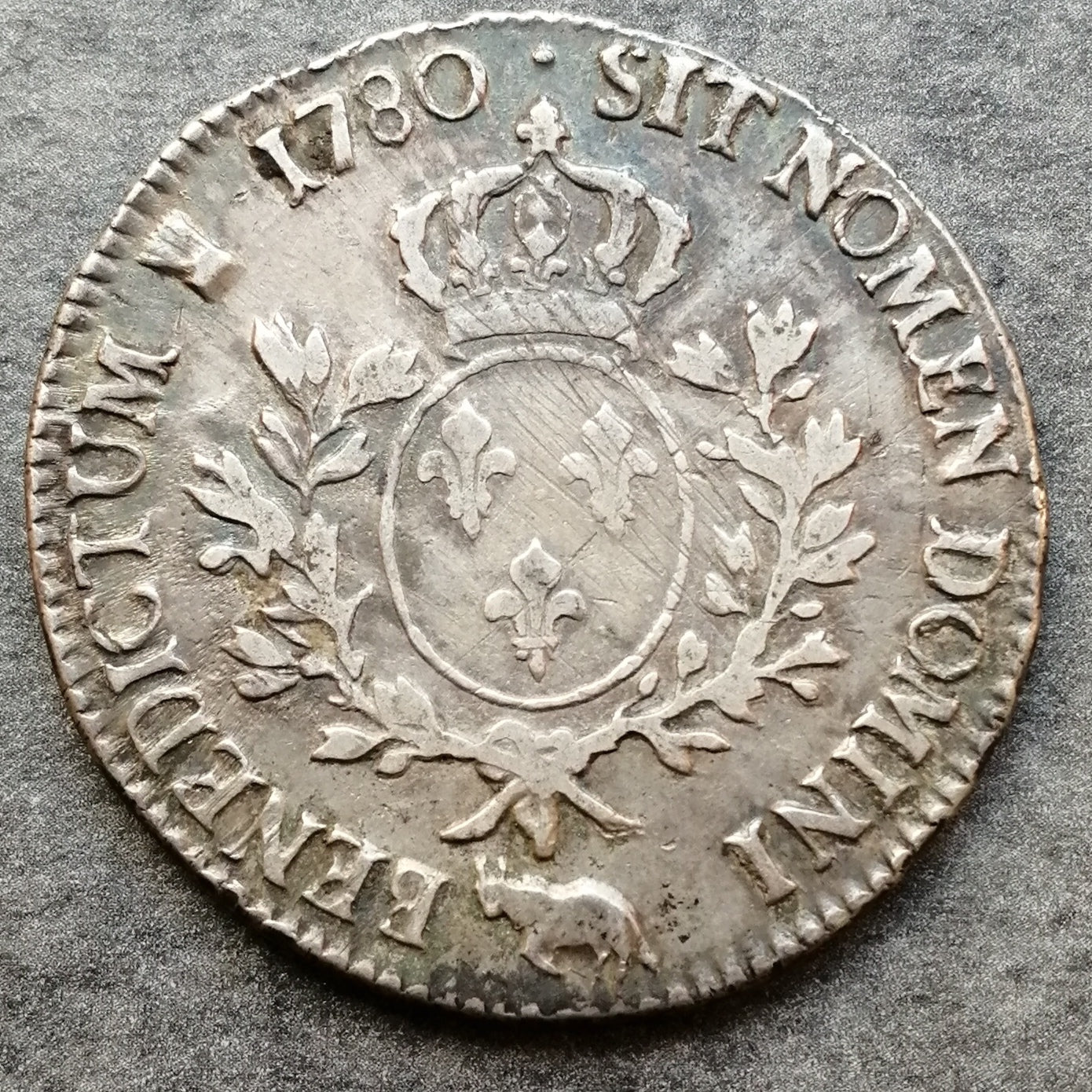 Luis XVI (1774-1792) Escudo de Bearn con ramas de olivo 1780 Vaquette Pau Plata - 28,96 gr - L4L. 552