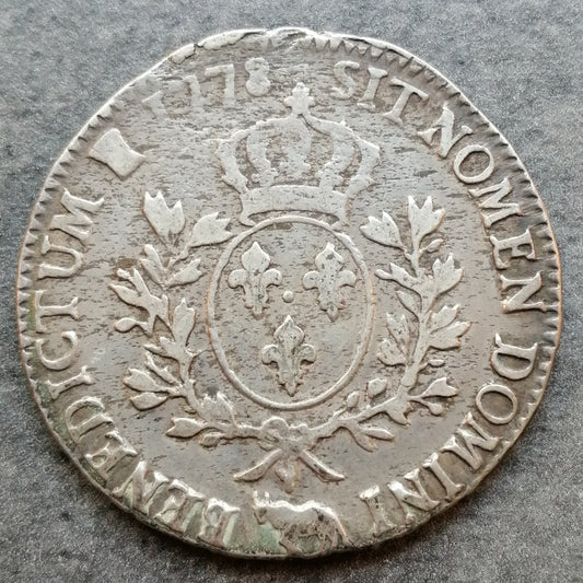 Luis XVI (1774-1792) Écu de Béarn con ramas de olivo 1778 Vaquette Pau Argent 28,90 gr L4L. 552