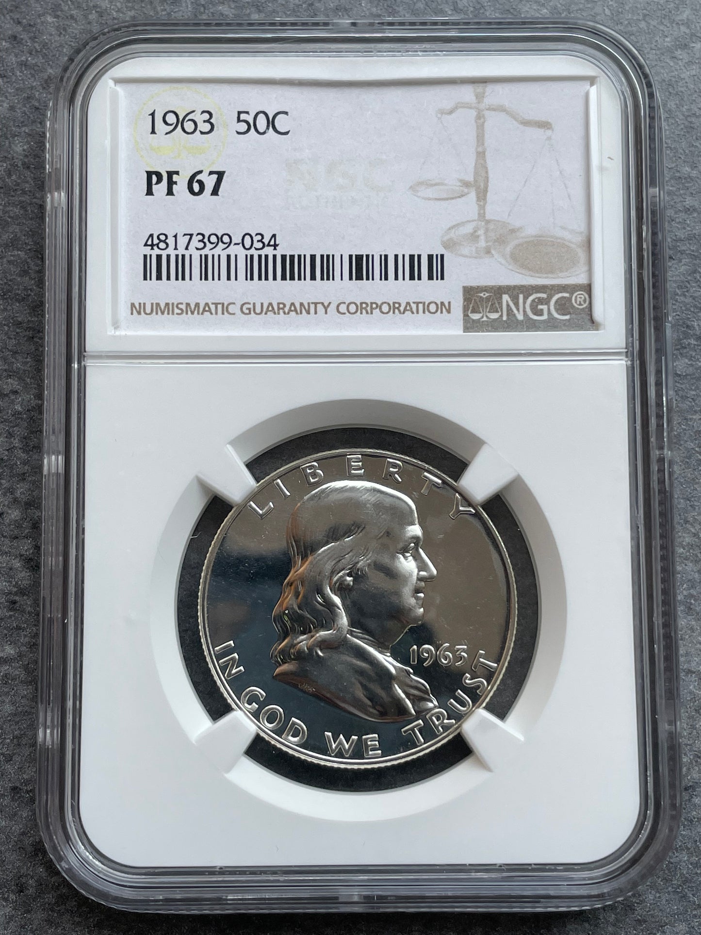 Medio Dólar USA (½ $) "Franklin Medio Dólar" 1963 Plata NGC PF67 PROOF