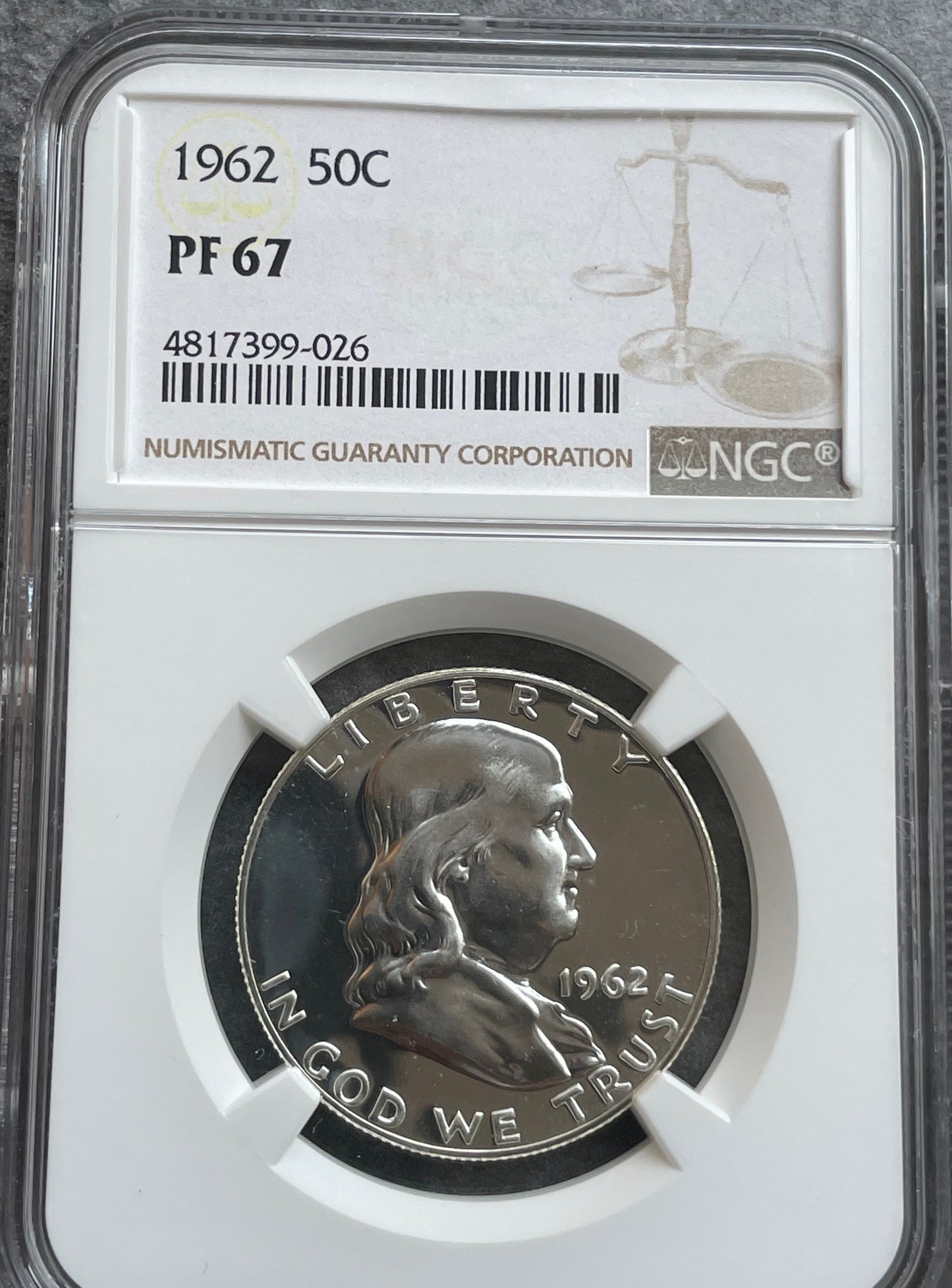 Medio Dólar USA (½ $) "Franklin Medio Dólar" 1962 Plata NGC PF67 PROOF