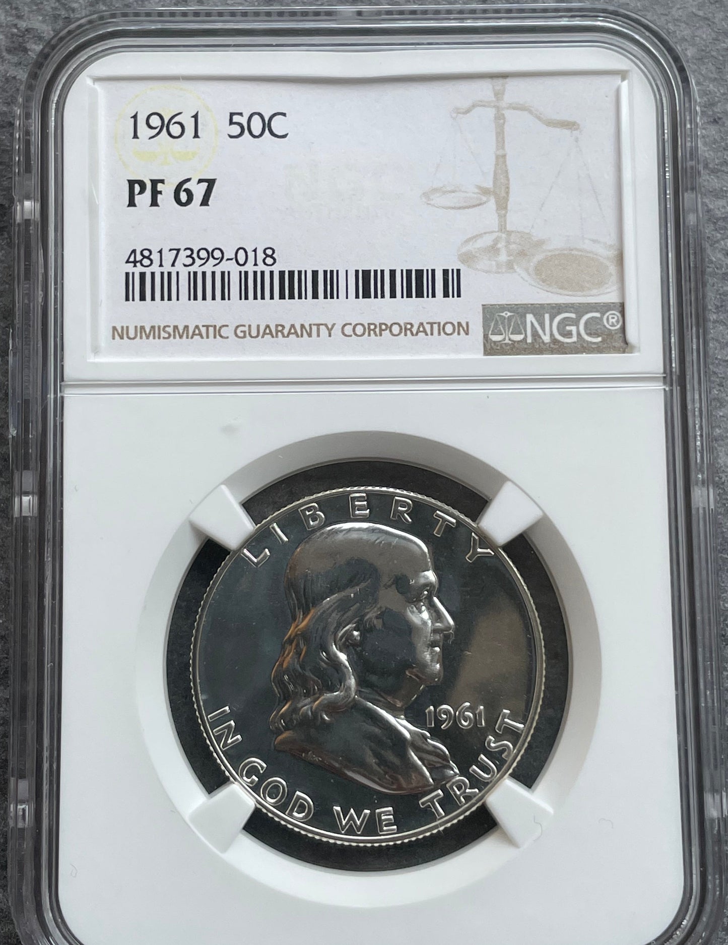 Medio Dólar USA (½ $) "Franklin Medio Dólar" 1961 Plata NGC PF67 PROOF