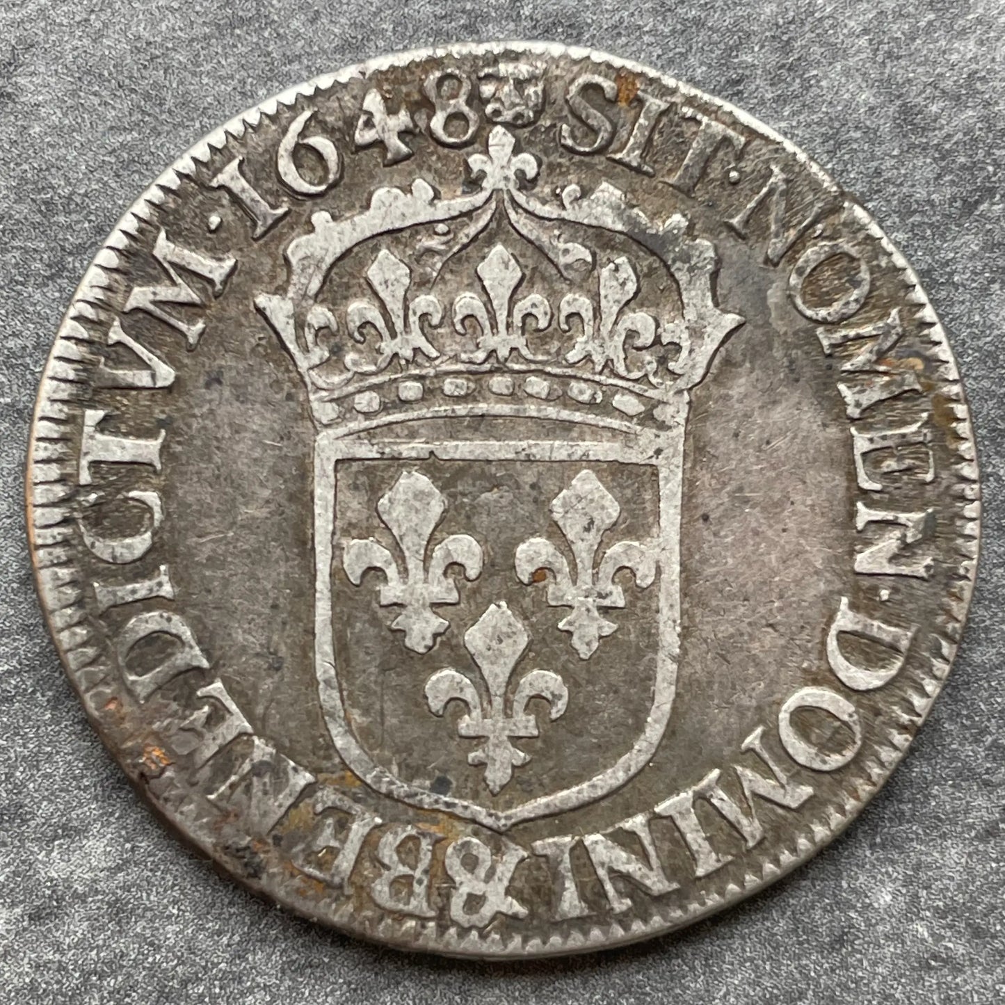 Luis XIV (1643-1715) 1/2 ecu con mecha larga 1648 y Aix 13,34 gr