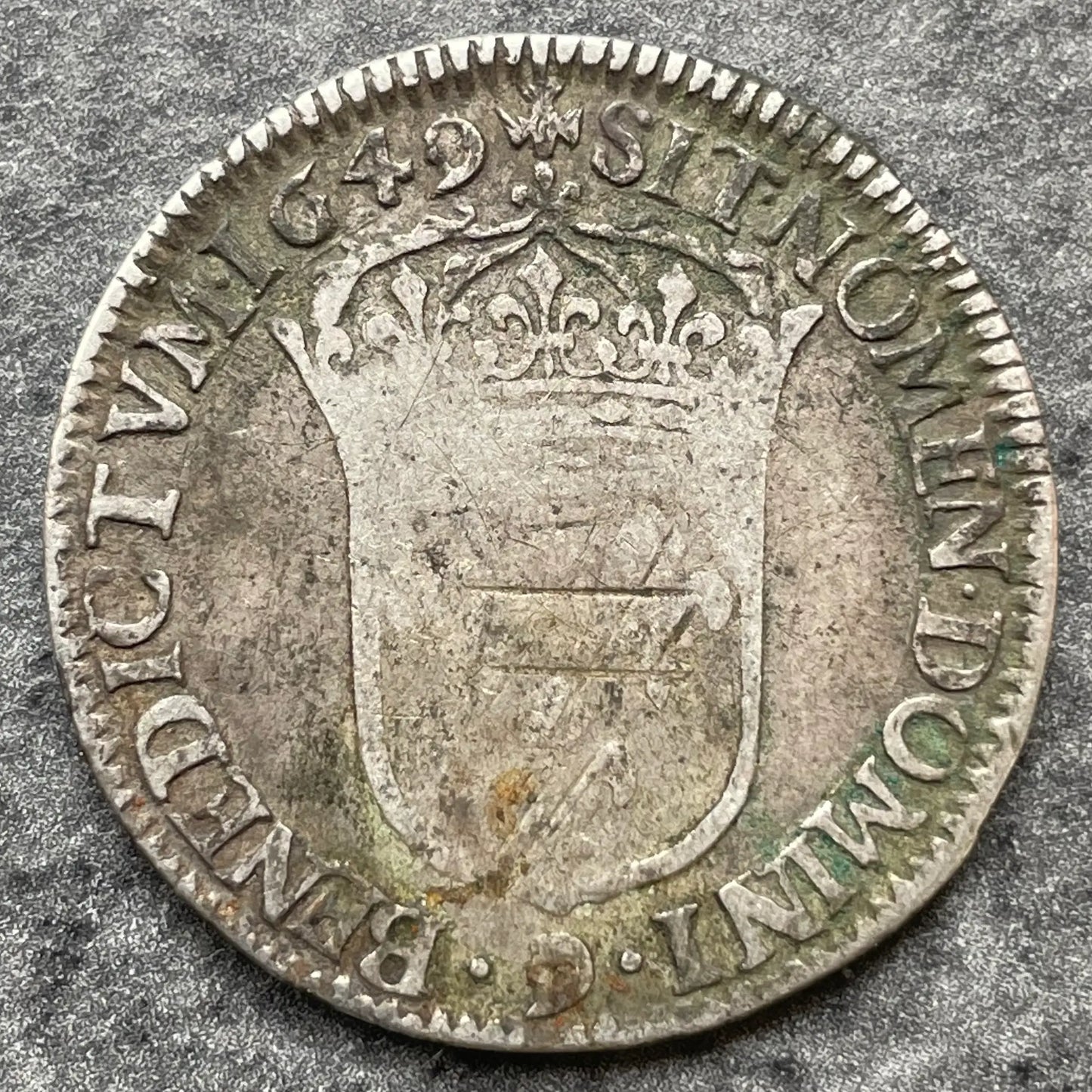 Luis XIV (1643-1715) 1/4 ecu con mecha larga 1649 9 Rennes 6,61 gr