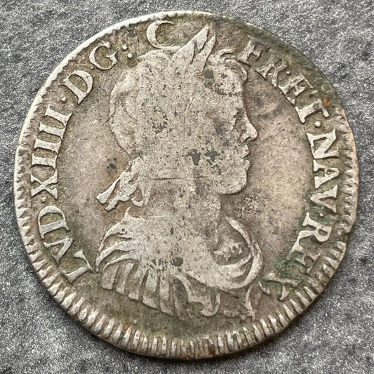 Luis XIV (1643-1715) 1/4 ecu con mecha larga 1649 9 Rennes 6,61 gr