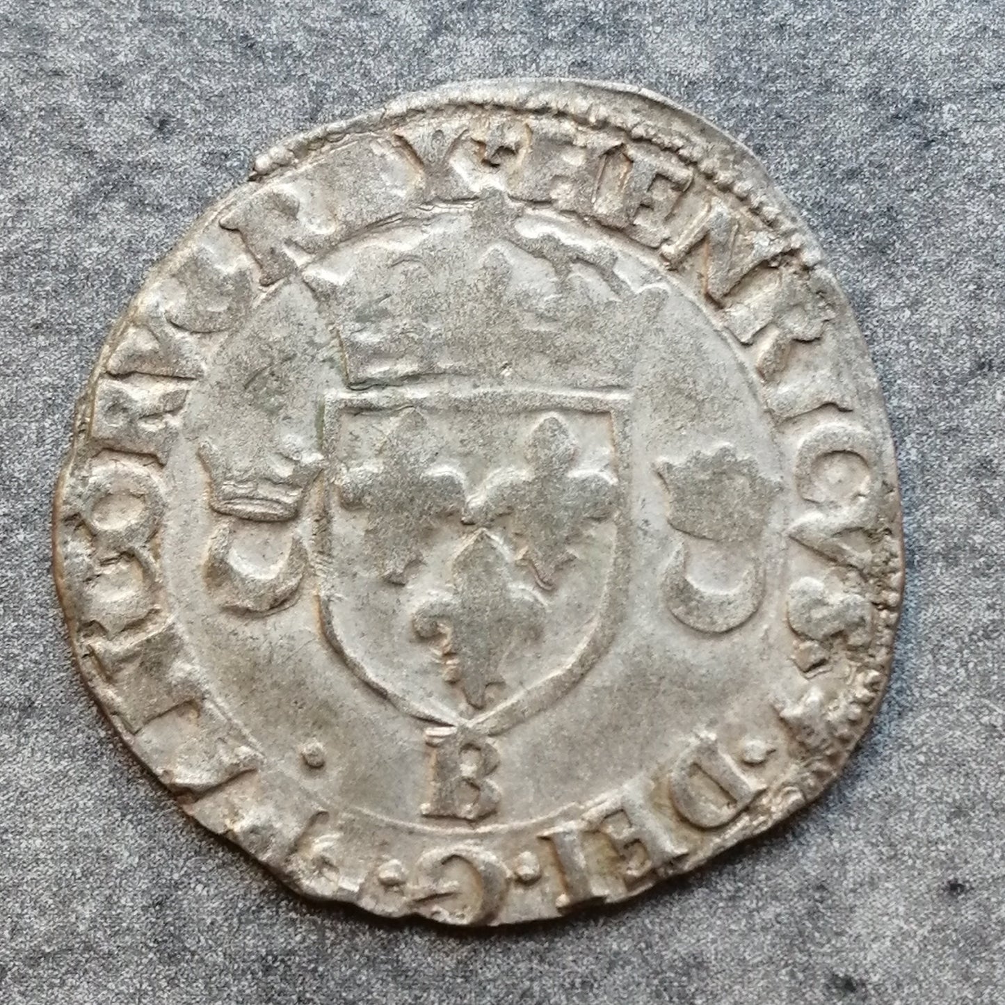 Enrique II (1547-1559) Douzain con croissants - 1549 B Rouen - 2,74 gr