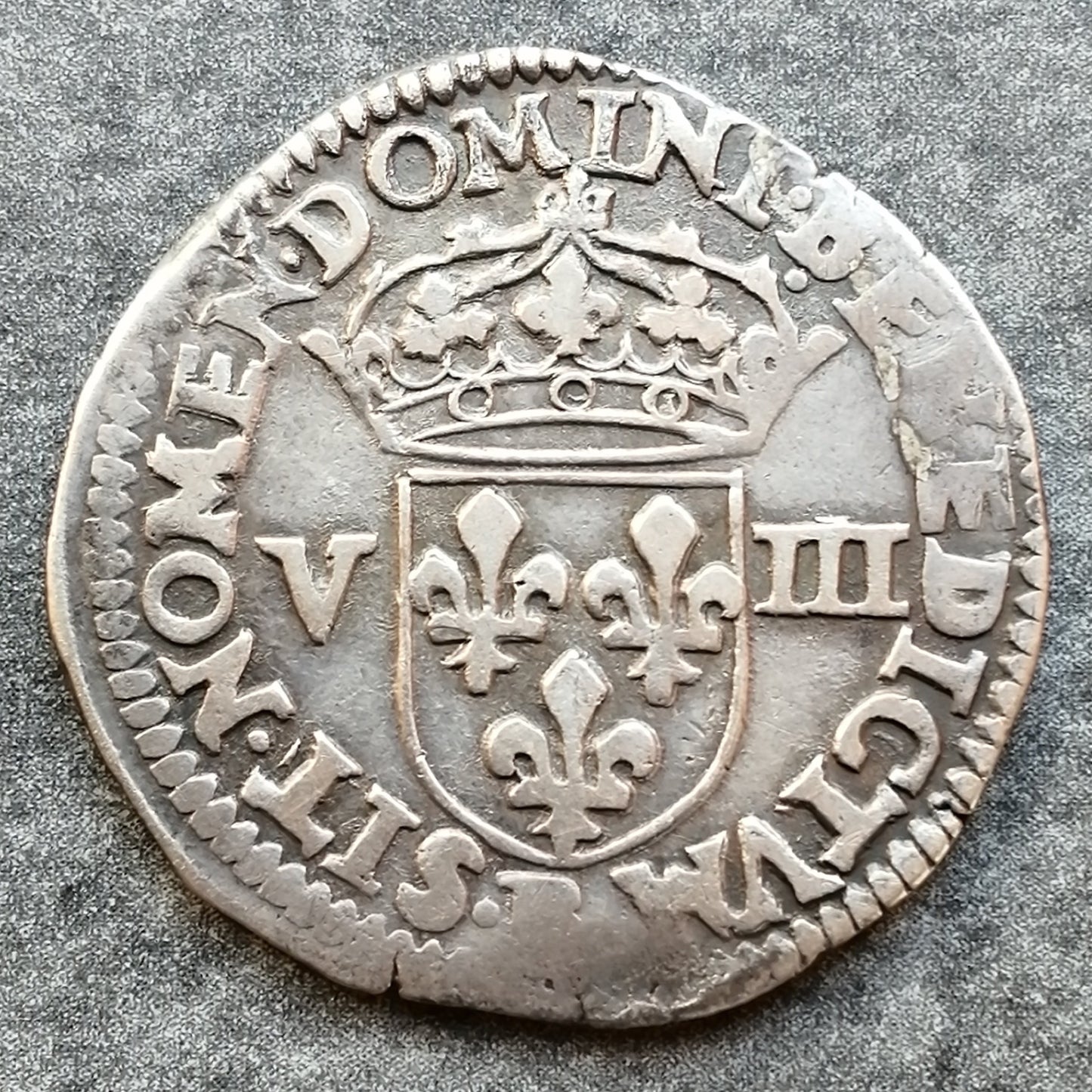 Enrique IV (1589-1610) 1/8 de escudo 1605 B Rouen 4,79 gr