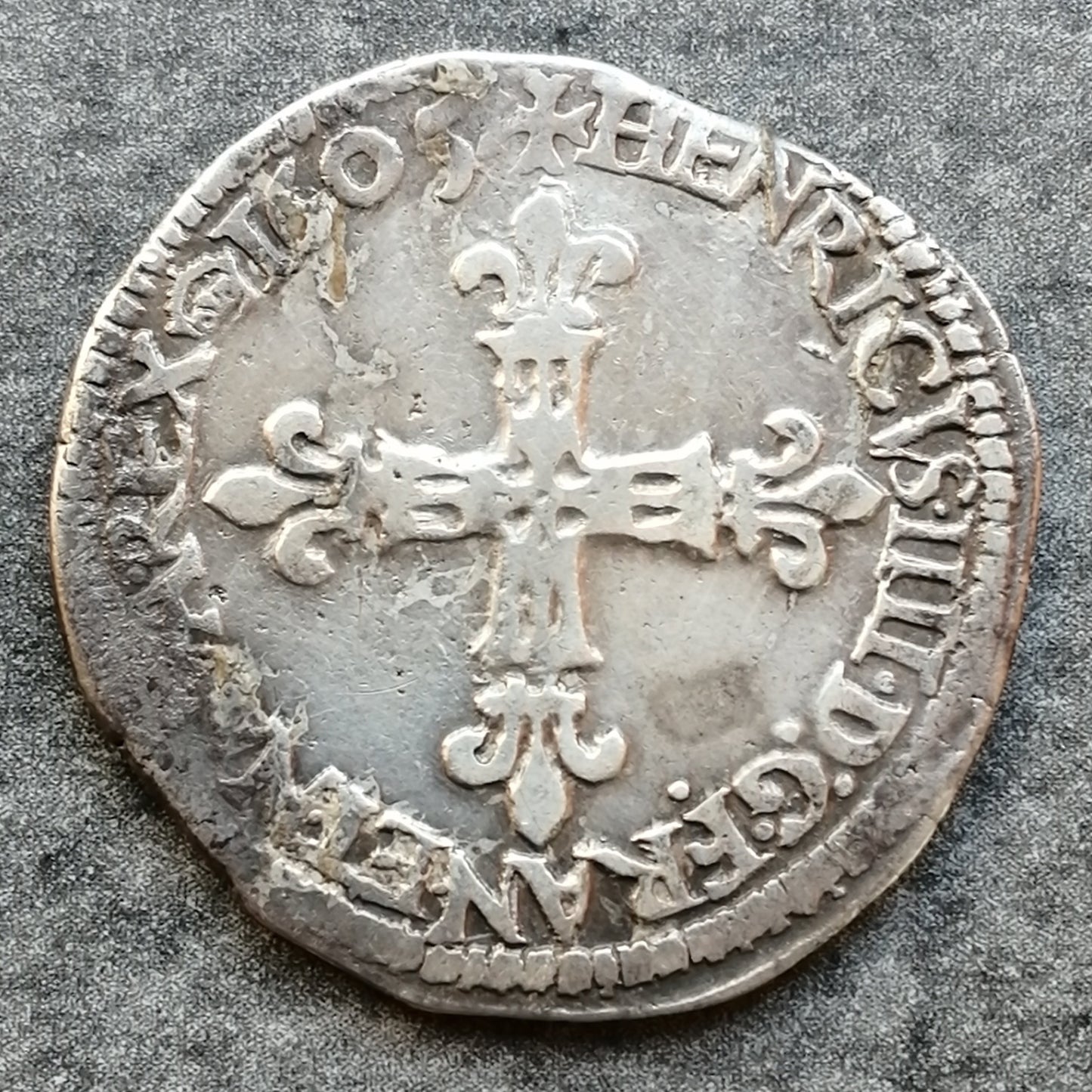 Enrique IV (1589-1610) 1/8 de escudo 1605 B Rouen 4,79 gr