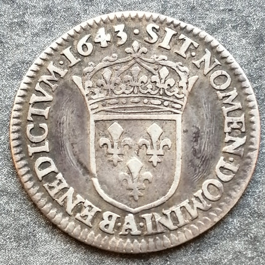 Luis XIV (1643-1715) 1/12 ecus 1643 En París 2,21 gr