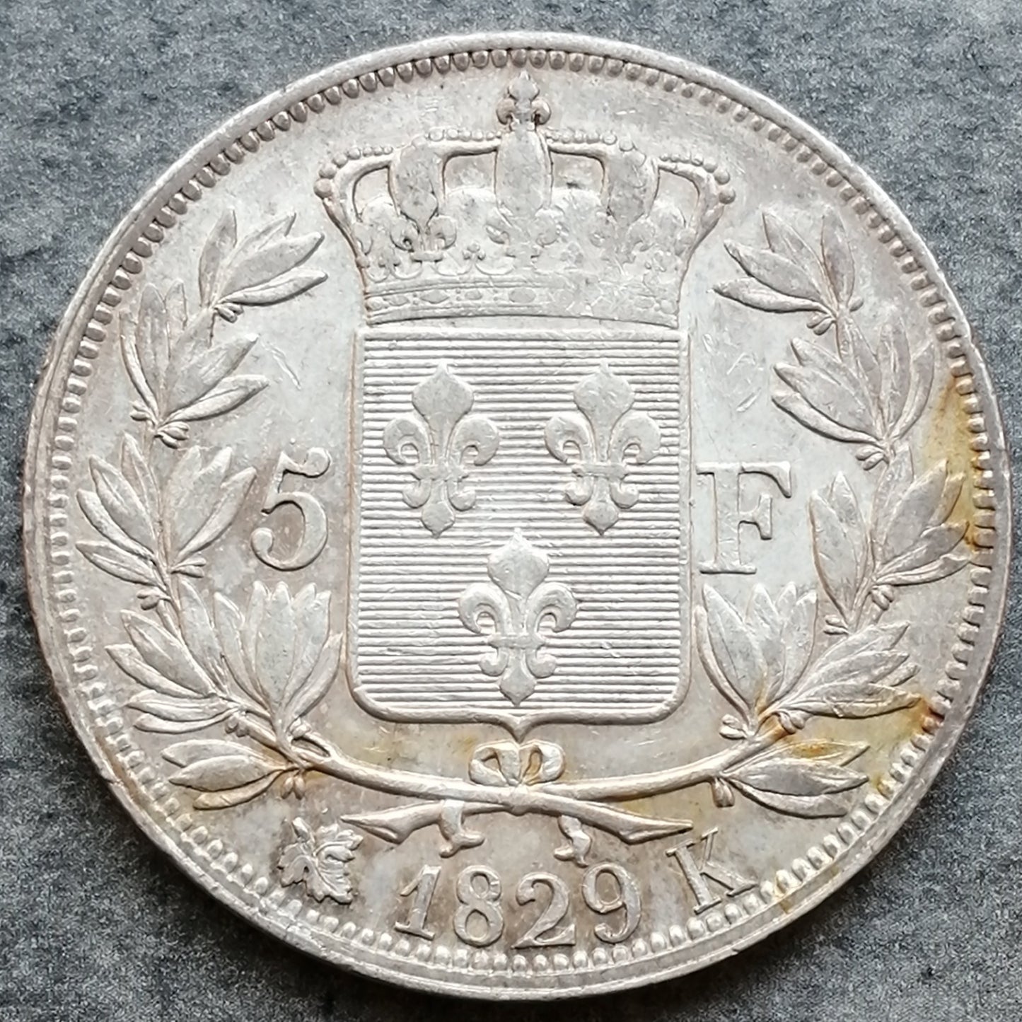 Carlos X (1824-1830) 5 francos 1829 K Burdeos Plata 25,03 gr