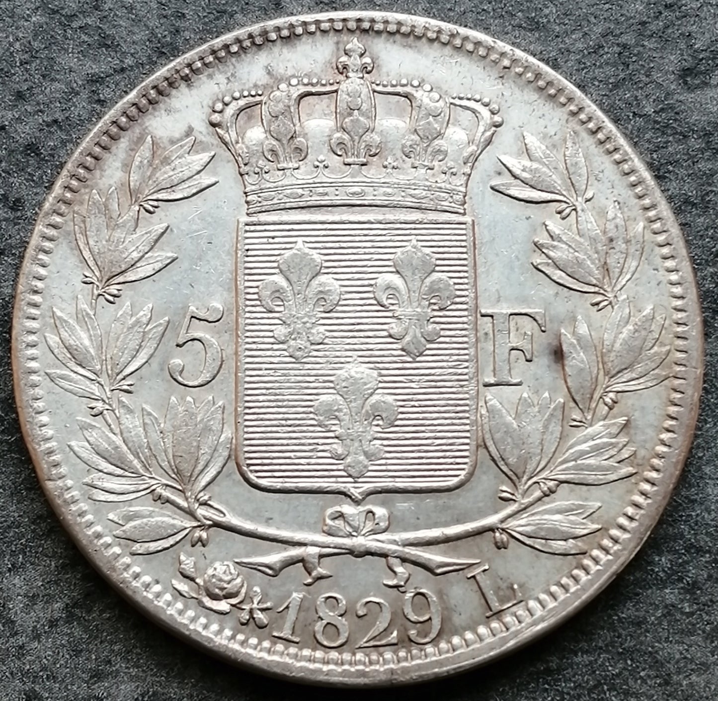 Carlos X (1824-1830) 5 francos 1829 L Bayona Plata 24,97 gr