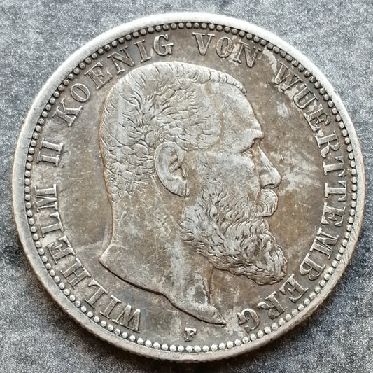 Alemania 2 Marcos 1903 F Wilhelm II Von Wuerttemberg Plata 11,07 gr