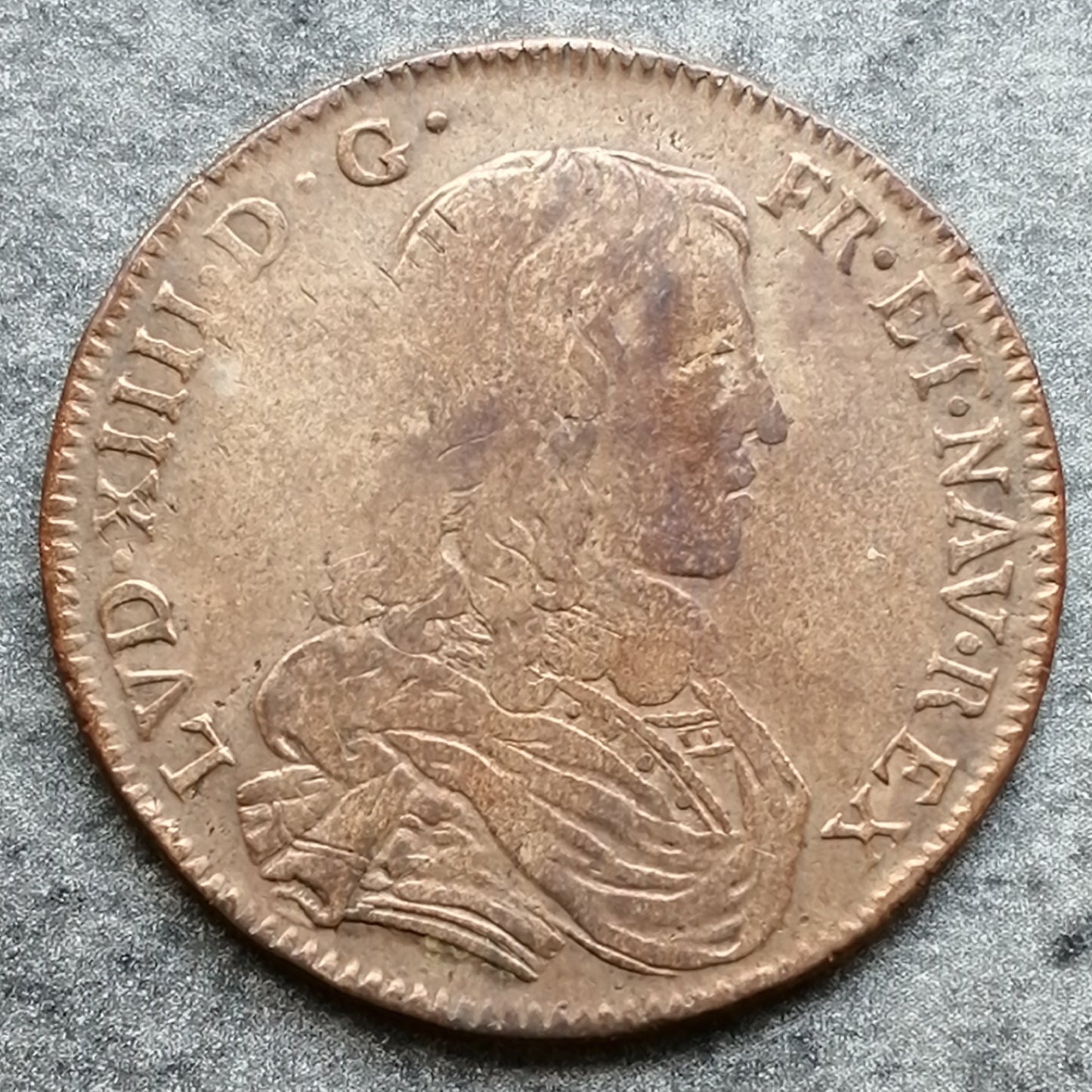 Jeton Louis XIV (1643-1715) Reine de France Préliminaire Paix Munster 7.27 gr Contremarque