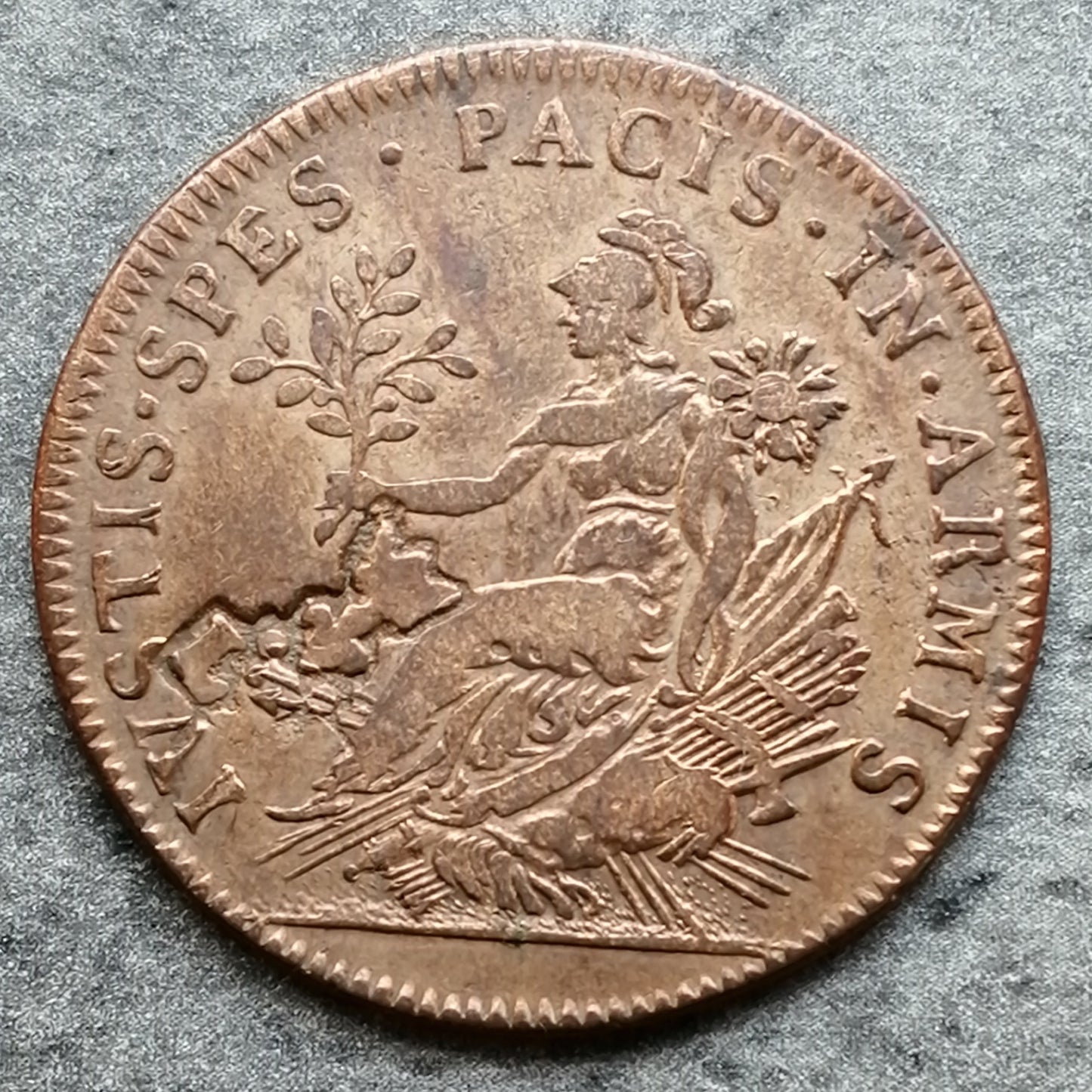 Jeton Louis XIV (1643-1715) Reine de France Préliminaire Paix Munster 7.27 gr Contremarque