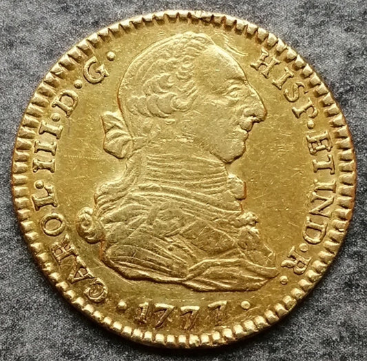 Colombia 2 Escudos 1777 P Popayán Oro Carlos III 6,75 gr