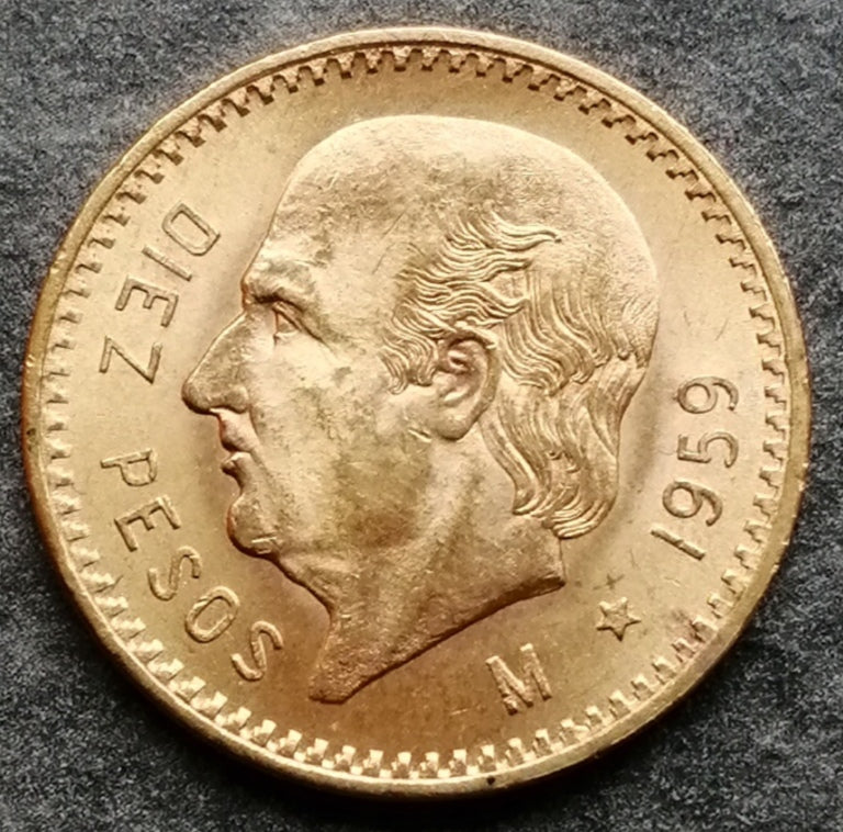 México Diez Pesos 1959 M Oro 8.35 gr