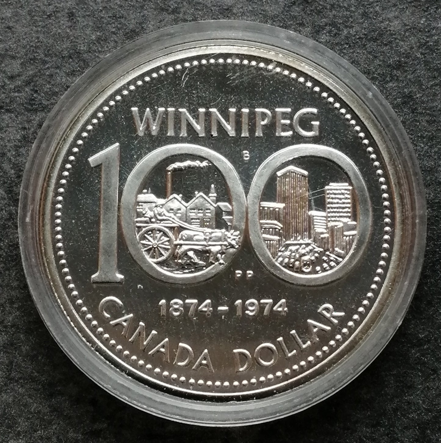 Dólar Canadiense 100 años Winnipeg 1874 1974 Plata 23,32 gr