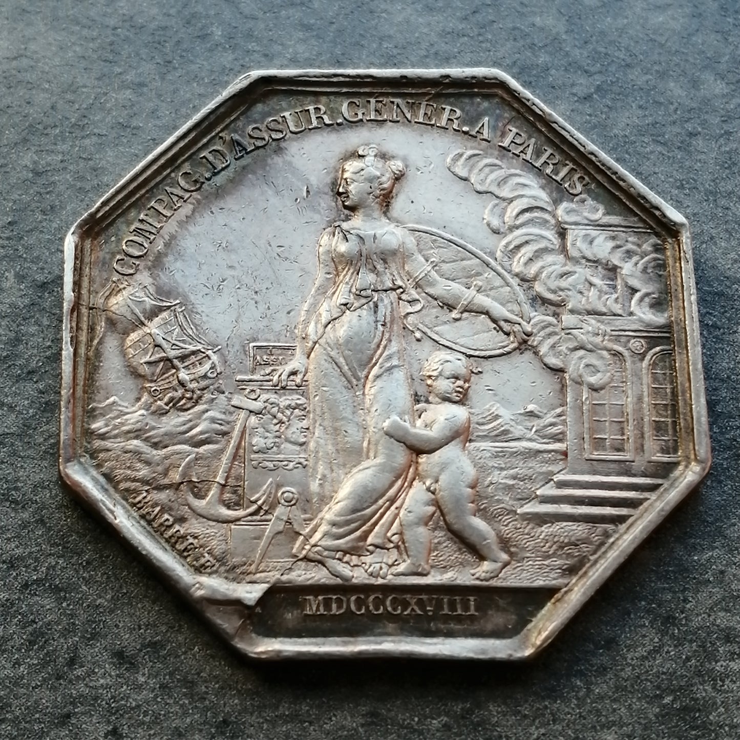 Ficha Compañía General de Seguros de París 1818 Plata 12,11 gr 30 mm