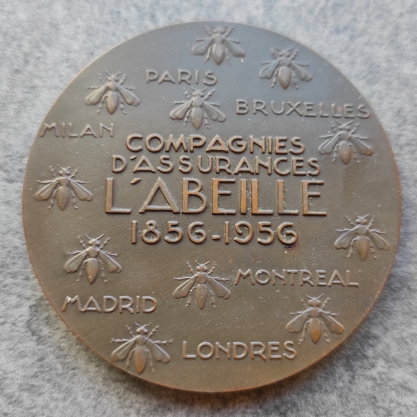 Medal Insurance Companies L’Abee 1856-1956 in bronze by Raymond Delamarre 150.76 gr 68 mm