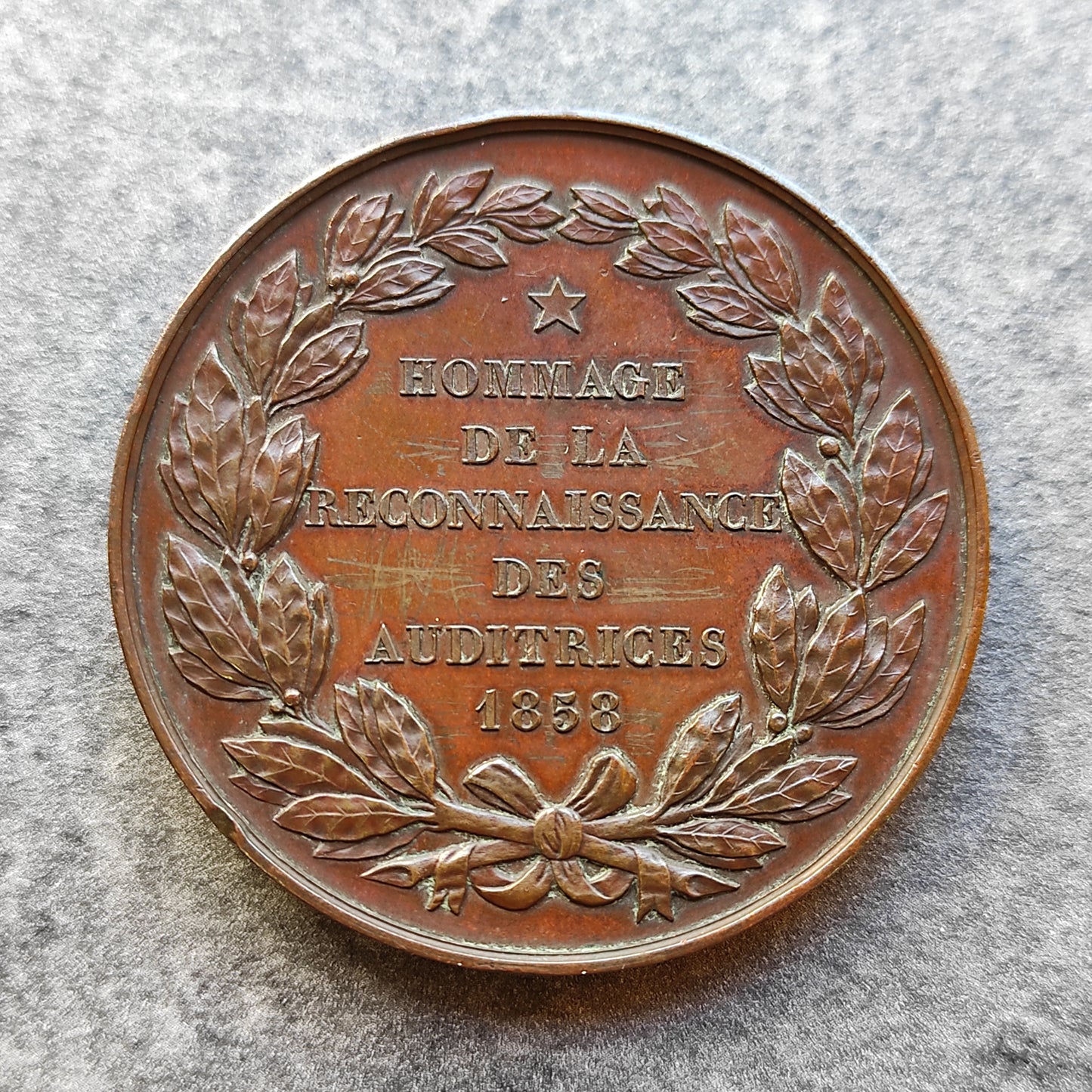 Tribute medal to A.D Lourmand, recognition of auditories 1858 Copper 69.7 gr 51 mm