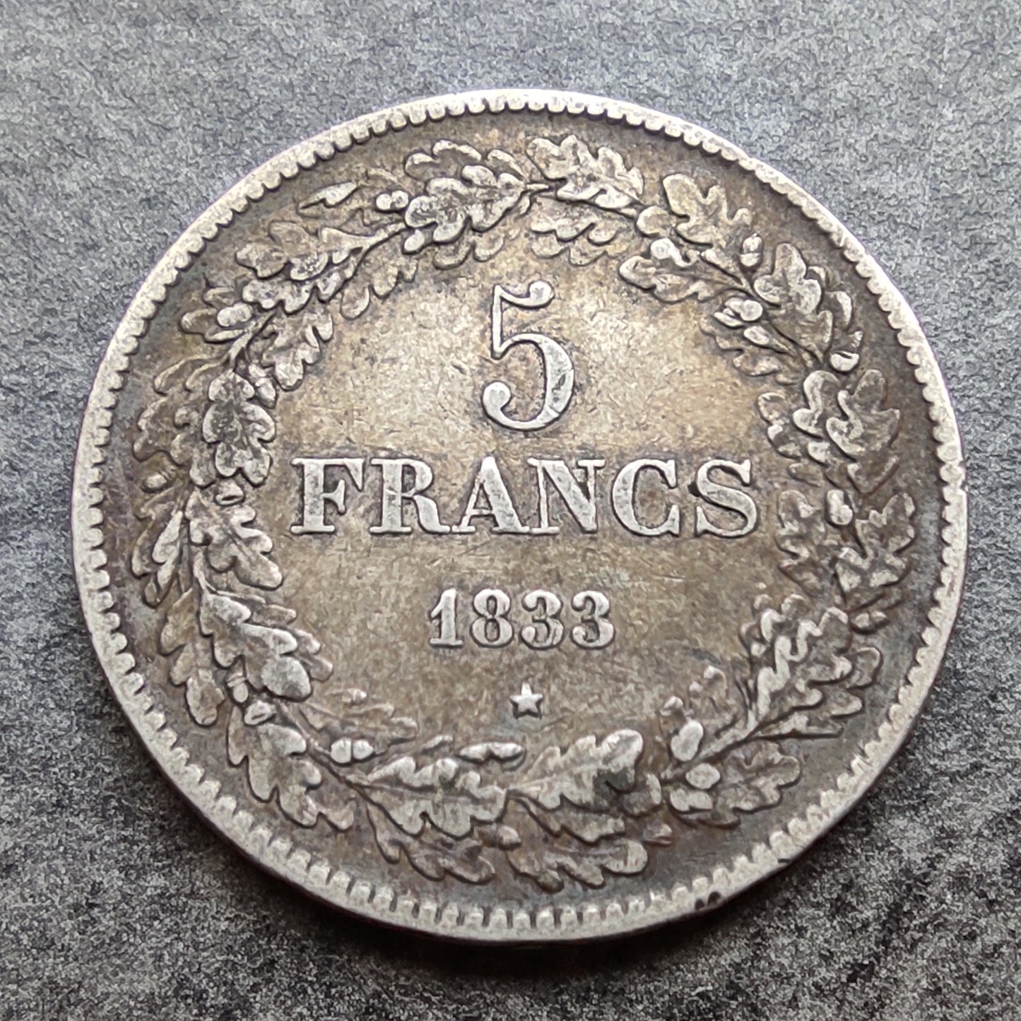 Belgium 5 francs 1833 Leopold First silver 24,82 gr