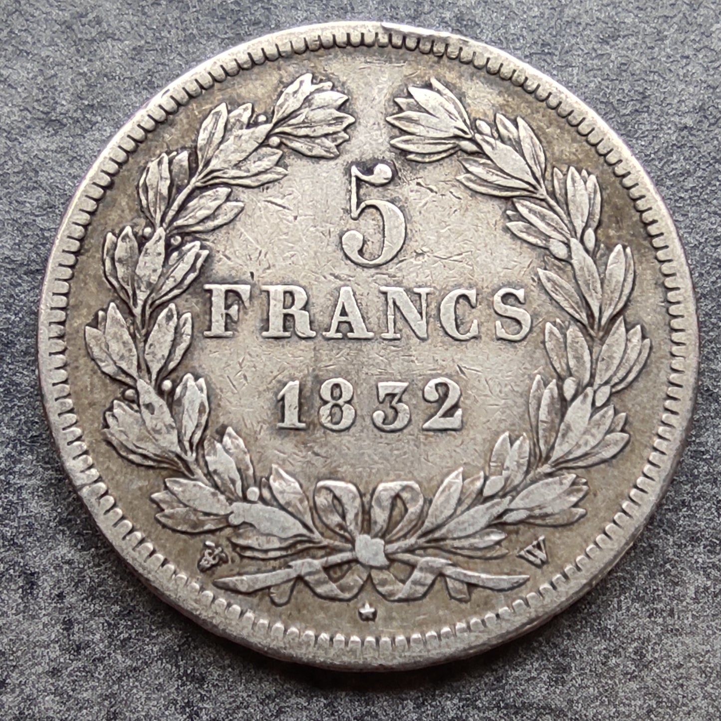 Luis Felipe I (1830-1848) 5 Francos 1832 W Lille Plata 24,91 gr